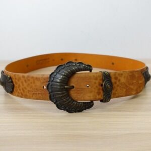 Western Concho Genuine Leather Belt 36 M Brown Heavy Italian BRAMBILLA Milano